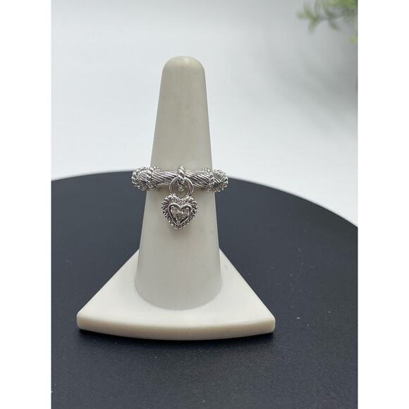 Judith Ripka Dangle Heart Charm CZ Diamonique Sterling‎ Silver Ring Size 7 - Picture 6 of 16
